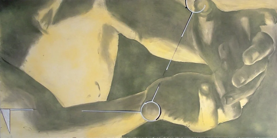 Untitled. charcoal and acrylic on panel, 4’x2’. from retrospectare. Drawing by Patrick Dew.