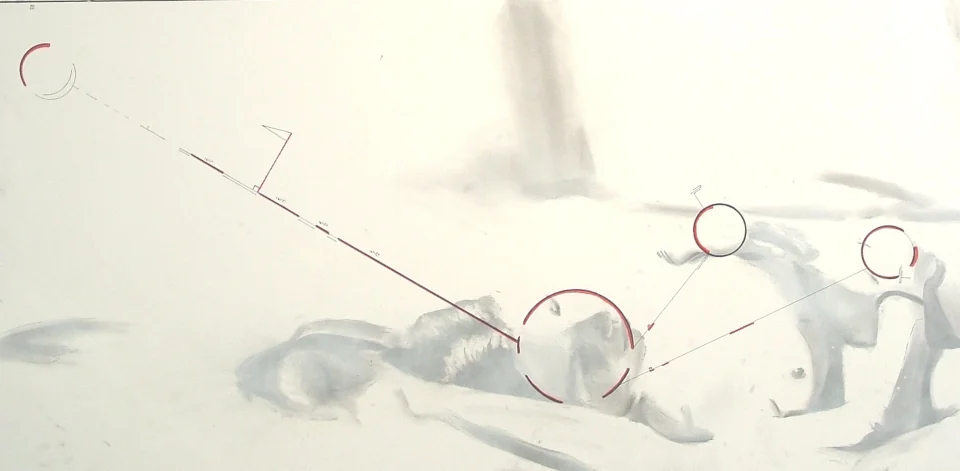 Untitled (Lindsay). charcoal and acrylic on panel, 4’x2’. from retrospectare. Drawing by Patrick Dew.