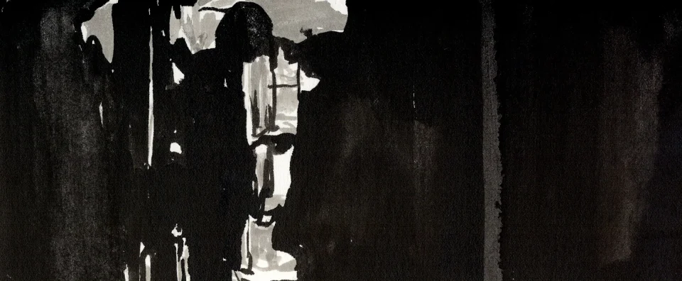 Remember, frame a10. inkjet wet print or ink on paper, 4.25”x10”, 2008. from sequence: meta-noir narratives series 3. Drawing by Patrick Dew.