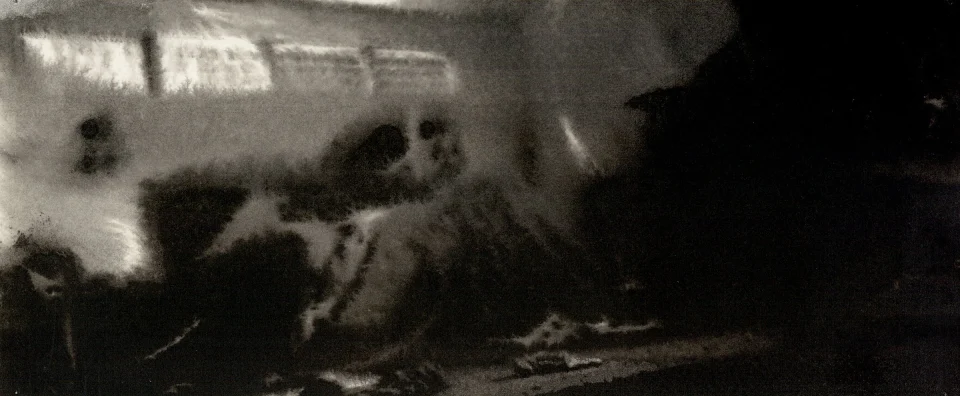 Remember, frame a16. inkjet wet print or ink on paper, 4.25”x10”, 2008. from sequence: meta-noir narratives series 3. Drawing by Patrick Dew.