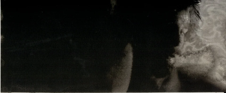 Remember, frame a19. inkjet wet print or ink on paper, 4.25”x10”, 2008. from sequence: meta-noir narratives series 3. Drawing by Patrick Dew.